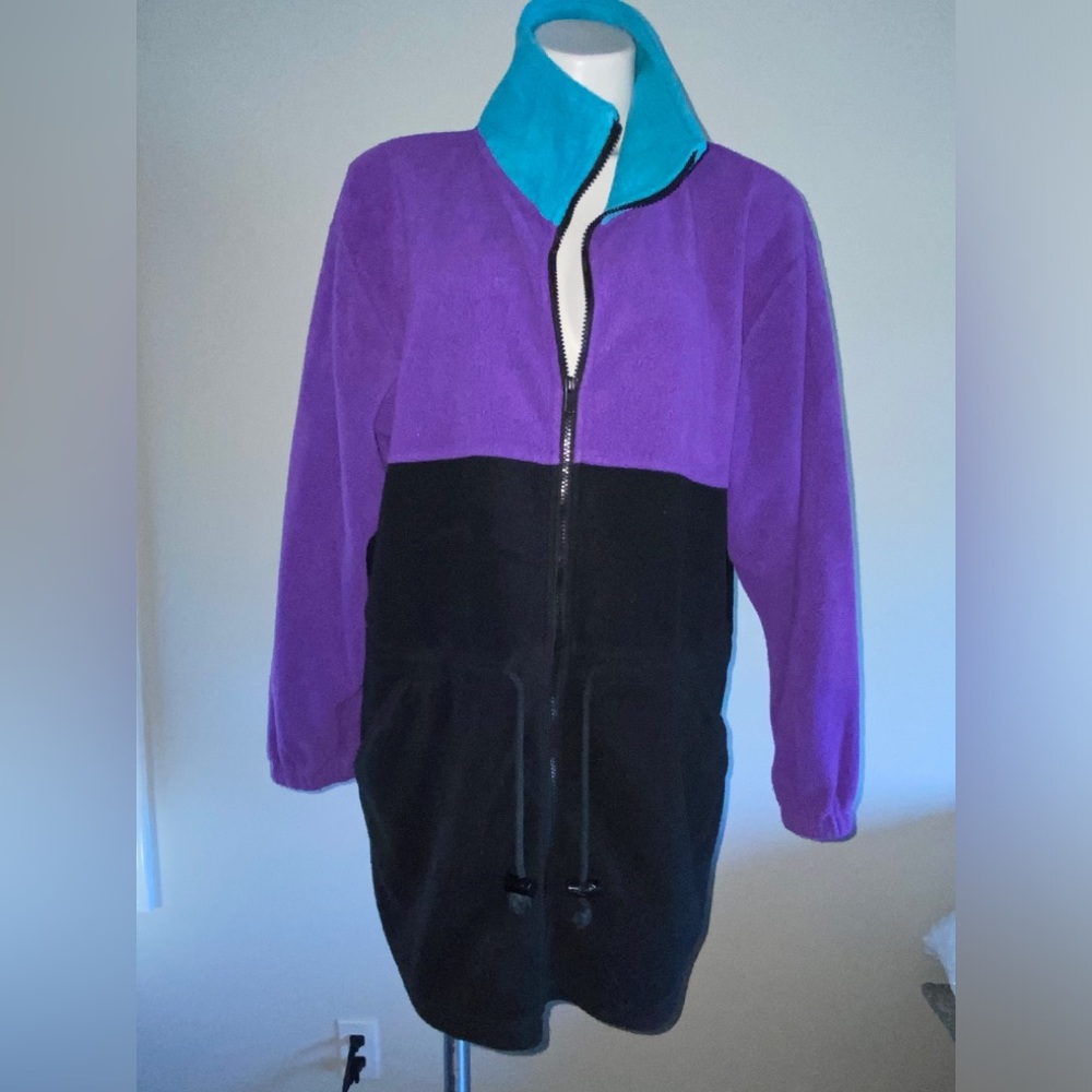 Denim & Company color block fleece front zipper jacket